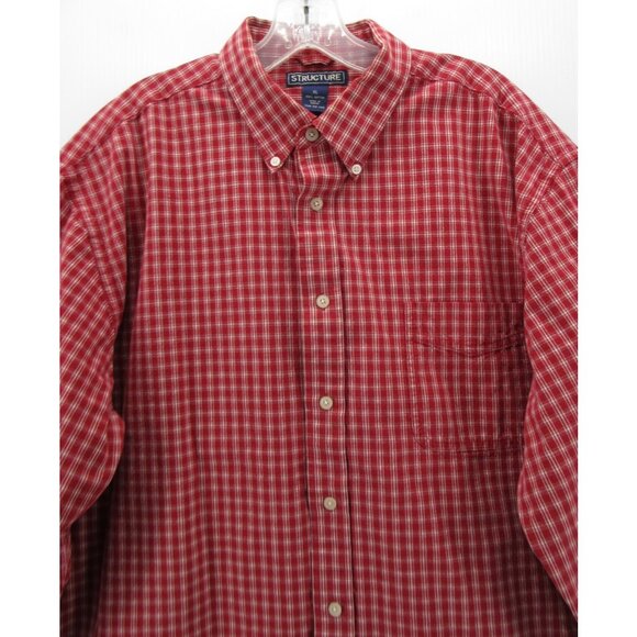 VINTAGE Structure Shirt XL Button Down Oxford Plaid Pocket Twill 90s Y2K - Picture 2 of 10